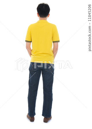 Rear view of young Asian man, full length portrait isolated on w 11845206
