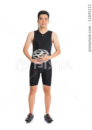 portrait of asian male triathlete with cycling gears portrait of asian male triathlete with cycling gears 11845213