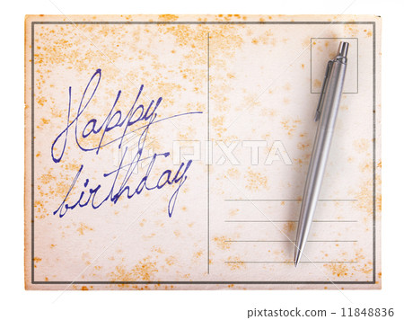 Old paper postcard - Happy birthday Old paper postcard - Happy birthday 11848836