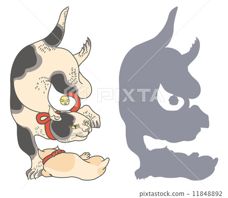 Illustration of Utagawa Kuniyoshi painting mirror stand (cat / sho) 11848892