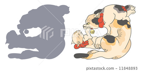 Illustration of Utagawa Kuniyoshi painting mirror stand (cat / Hayami Somen) 11848893