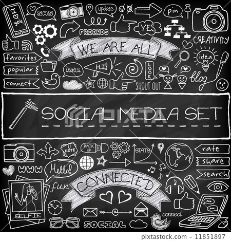 Doodle social media icons set with chalkboard effect 11851897