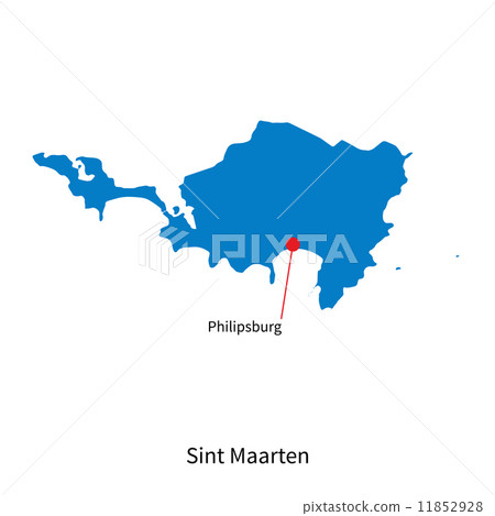 Detailed vector map of Sint Maarten and capital city Philipsburg 11852928