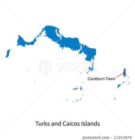 Detailed vector map of Turks and Caicos Islands and capital city Cockburn Town 11852974