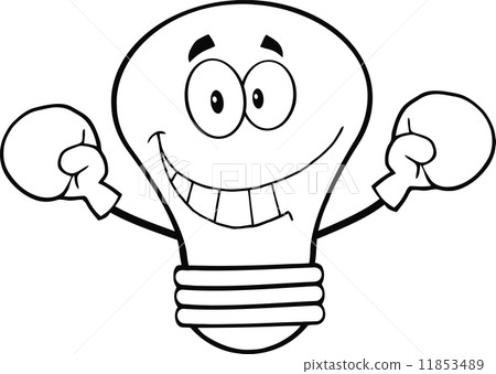 Outlined Smiling Light Bulb Character Wearing Boxing Gloves Outlined Smiling Light Bulb Character Wearing Boxing Gloves 11853489