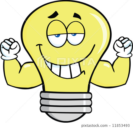 Smiling Light Bulb Cartoon Character With Muscle Arms 11853493