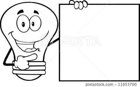 Outlined Light Bulb Character Showing A Blank Sign Outlined Light Bulb Character Showing A Blank Sign 11853700