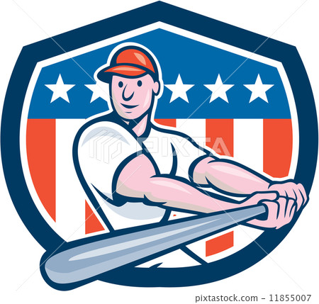 American Baseball Player Batting Shield Cartoon 11855007