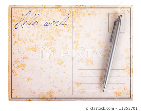 Old paper postcard - Hello world 11855701