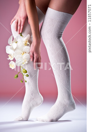 Beautiful woman legs with white orchid 11857071
