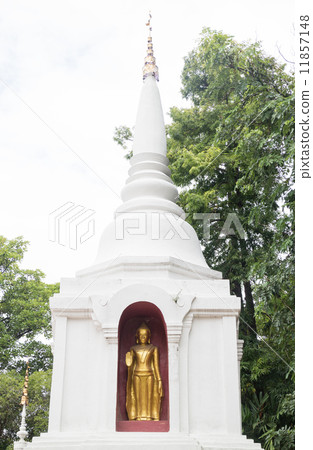 White pagoda and buddha statue in phra singha temple Chiang Mail 11857148