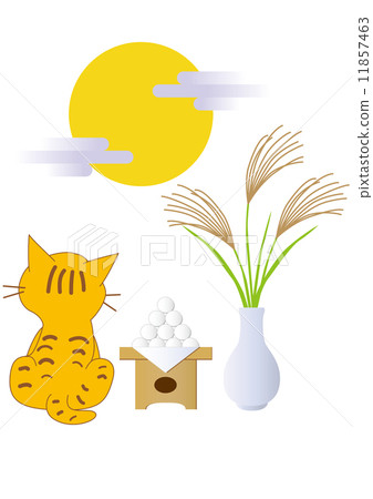 Full moon and moonlight decorations and cats of the fifteenth night 11857463