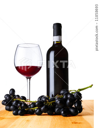 Red wine glass and bottle and grape cutout 2: table 11858693