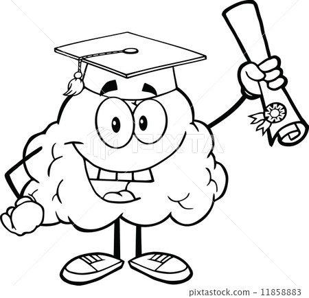 Outlined Happy Brain Character Graduate Holding up A Diploma 11858883