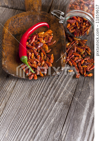 Chili on an old wooden Scoop 11859617