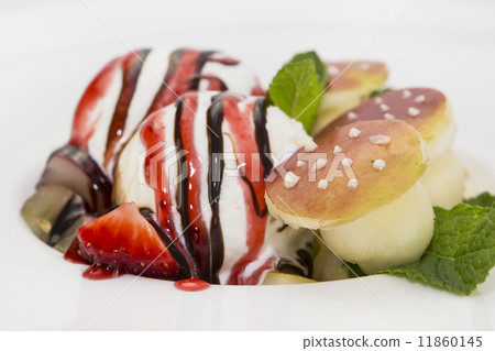 fruit salad and ice cream on white background fruit salad and ice cream on white background 11860145