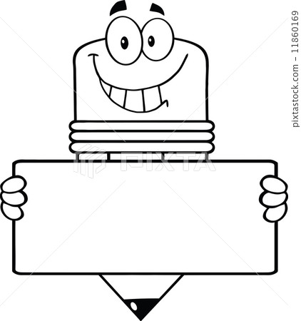 Outlined Pencil Cartoon Character Holding A Banner 11860169