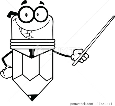 Outlined Business Pencil Character Holding A Pointer 11860241