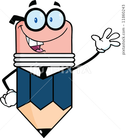 Business Pencil Character Waving For Greeting 11860243