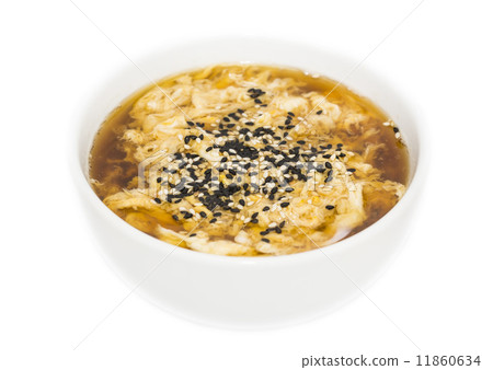 Japanese soup with beef and cheese on white background Japanese soup with beef and cheese on white background 11860634