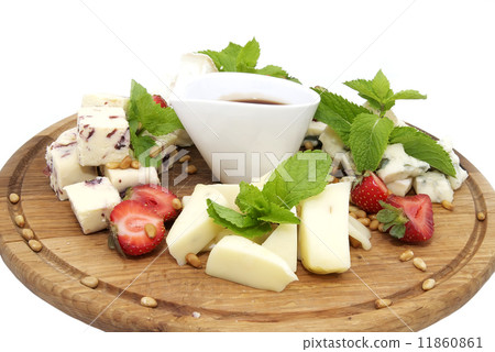 cheese plate with a large decorated the assortment of mint 11860861