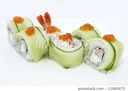 Japanese sushi fish and seafood on white background 11860873