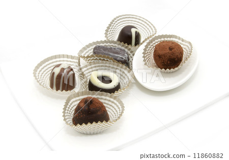 several types of chocolates on white background 11860882