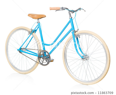 Stylish womens blue bicycle isolated on white 11863709