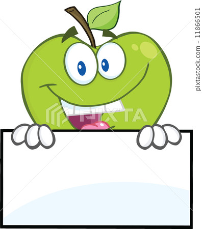 Smiling Green Apple Hiding Behind A Sign Smiling Green Apple Hiding Behind A Sign 11866501