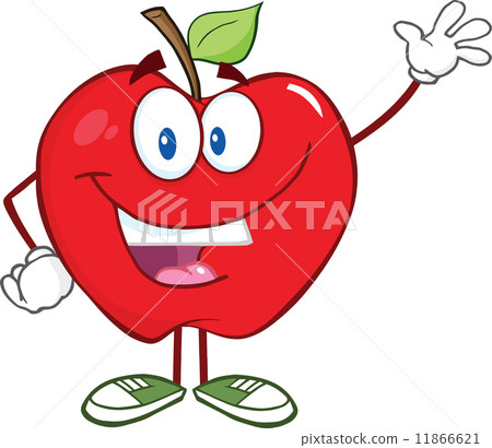 Smiling Apple Cartoon Character Waving For Greeting 11866621