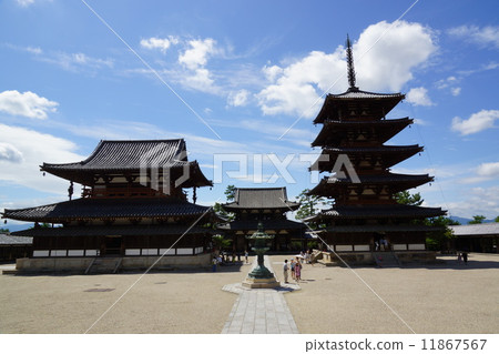 Nara National Treasure - The temple of Horyuji Temple, Horyuji Temple Five-storied pagoda and Kondo and Midomon from the auditorium Nara National Treasure - The temple of Horyuji Temple, Horyuji Temple Five-storied pagoda and Kondo and Midomon from the auditorium 11867567
