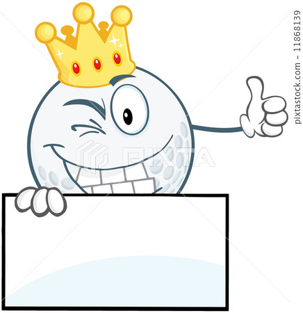 Winking Golf Ball With Gold Crown Holding A Thumb Up Over Sign Winking Golf Ball With Gold Crown Holding A Thumb Up Over Sign 11868139