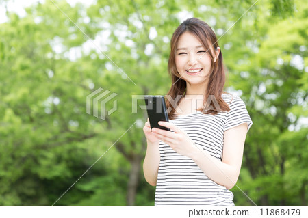 A woman watching a smartphone A woman watching a smartphone 11868479