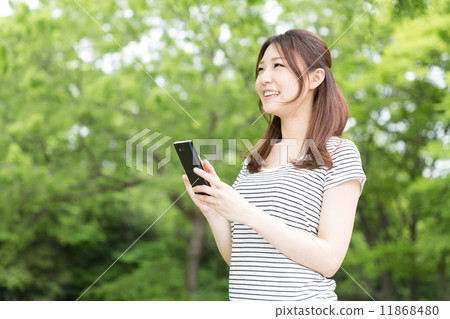 A woman watching a smartphone A woman watching a smartphone 11868480