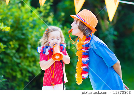 Two kids Dutch football supporters Two kids Dutch football supporters 11870508