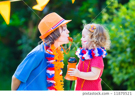Two kids Dutch football supporters Two kids Dutch football supporters 11870521