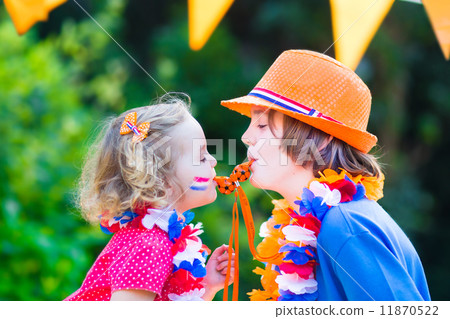 Two kids Dutch football supporters 11870522