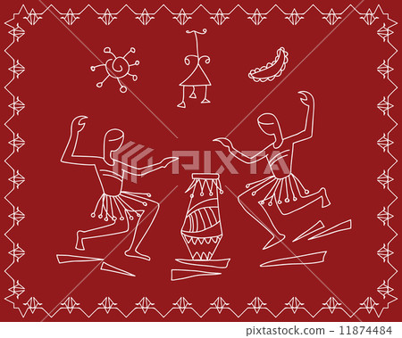 Folk Dancers Tribal Design, Motif, Wall Painting Folk Dancers Tribal Design, Motif, Wall Painting 11874484