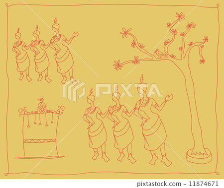 Folk Dancers Tribal Design, Motif, Wall Painting Folk Dancers Tribal Design, Motif, Wall Painting 11874671