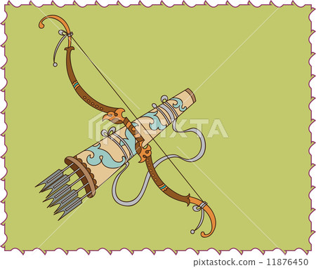 Artistic Ornamental Bow, Arrow And Arrow Holder (Tashkar) In Perspective Artistic Ornamental Bow, Arrow And Arrow Holder (Tashkar) In Perspective 11876450
