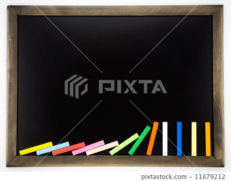 blank blackboard with domino colorful chalks 11879212