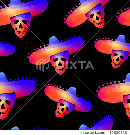 Seamless background with skull in sombrero 11880538