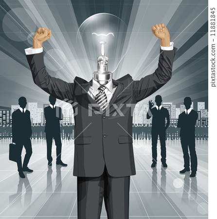 Vector Lamp Head Businessman With Hands Up Vector Lamp Head Businessman With Hands Up 11881845