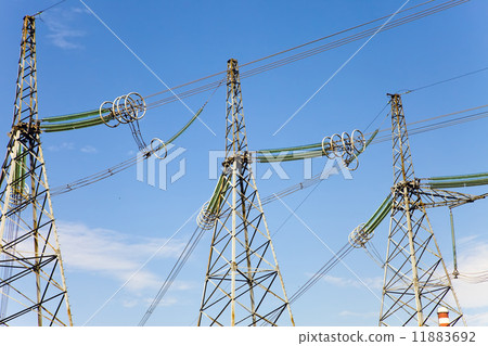 Support of line of electricity transmissions with isolators and wires Support of line of electricity transmissions with isolators and wires 11883692