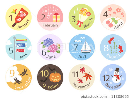 Seasonal illustration set A round shape Seasonal illustration set A round shape 11888665
