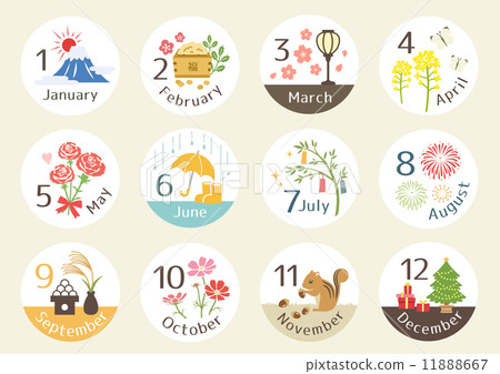 Seasonal illustration set B round shape 11888667