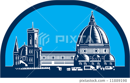 Dome of Florence Cathedral Retro Woodcut 11889198