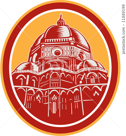 Dome of Florence Cathedral Front Woodcut 11889199