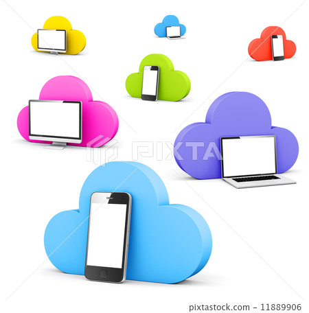 multi colored cloud shape bubble with phone monitor and laptop multi colored cloud shape bubble with phone monitor and laptop 11889906
