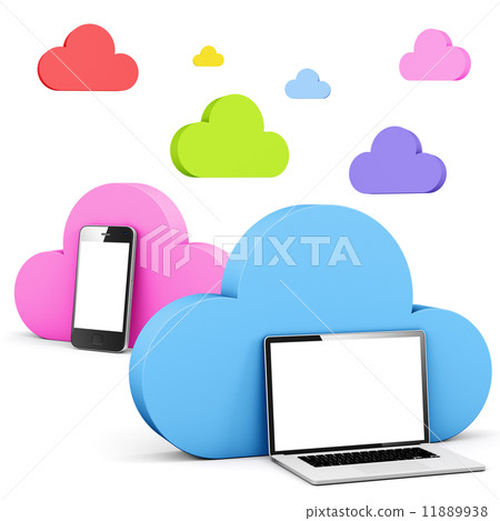 multi colored cloud shape speech bubble with phone and laptop multi colored cloud shape speech bubble with phone and laptop 11889938